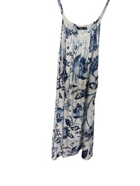 Lily White Midi Dress with Blue Floral Print